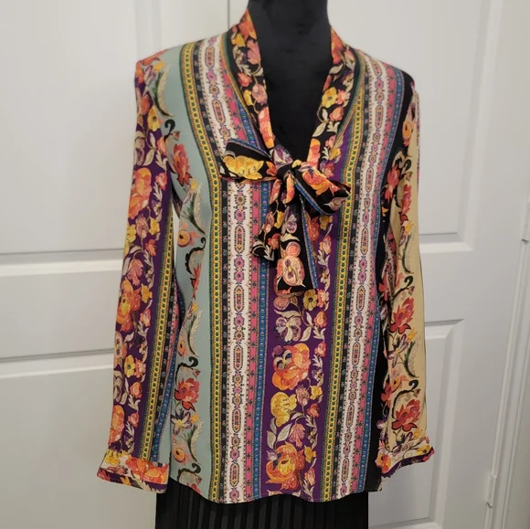 Etro 40 Floral Multicolor Slik Blouse - Picture 3 of 8